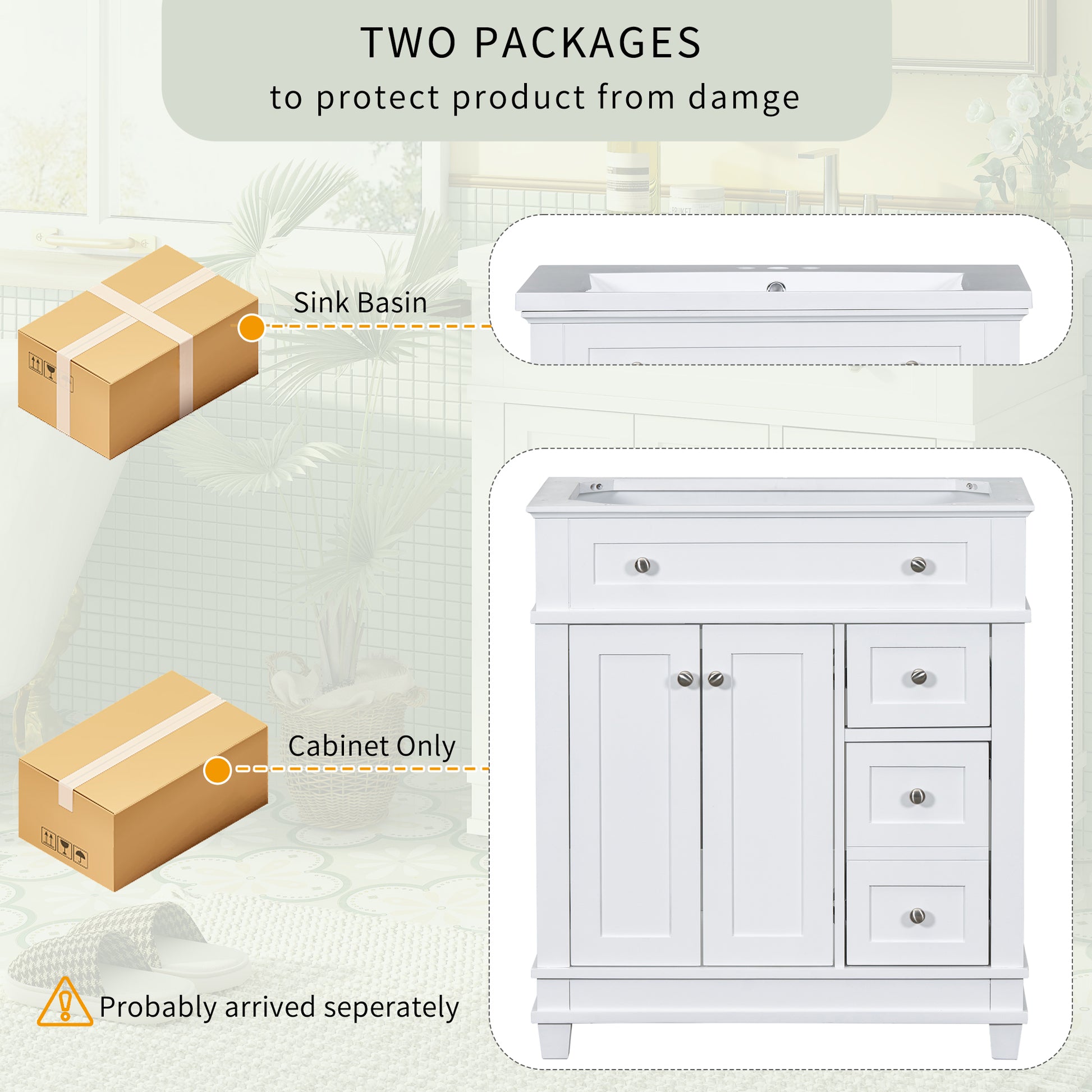 30" Bathroom Vanity Cabinet With Sink Combo Set, Undermount Resin Sink, Free Standing Vanity Set With 2 Drawers& Soft Closing Doors, Solid Wood Frame Bathroom Cabinet, White 2 White 2 1 Bathroom Freestanding Solid Wood Mdf Resin Painted