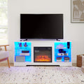 Tv Stand Electric Fireplace Glass Shelves, 3D Fireplace Tv Stand With Led Lights Wood With Usb Charging Outlet Modern Television Table Center For Tv Up To 62