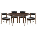 5Pc Classic Luxury Dining Set Table With Self Storing Extension Leaf And 4 Black Leather Upholstered Chairs Cherry Finish Dining Kitchen Wooden Furniture Wood Cherry Seats 4 Wood Dining Room Self Storing Leaf Contemporary,Modern,Transitional Oval Dining