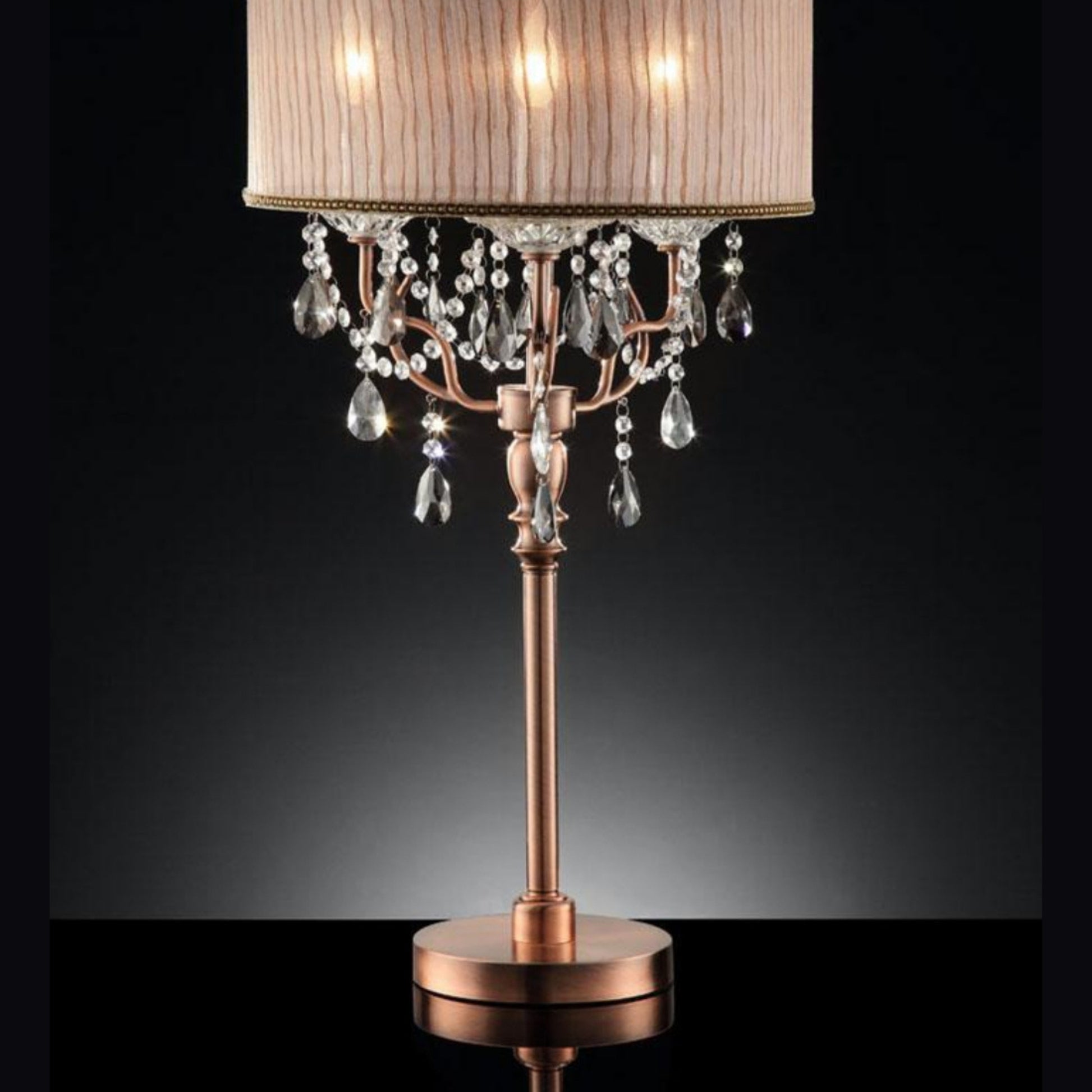 35" Tall Table Lamp "Rosie" W Silvery Pink Finish And Crystal Accents, Shade Brown Metal