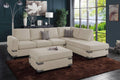 Living Room Furniture Mushroom Chenille Sectional W Ottoman Linen Like Fabric Sofa Reversible L R Chaise Ottoman 3Pc Sectional Sofa Mushroom Chenille Wood Primary Living Space Cushion Back