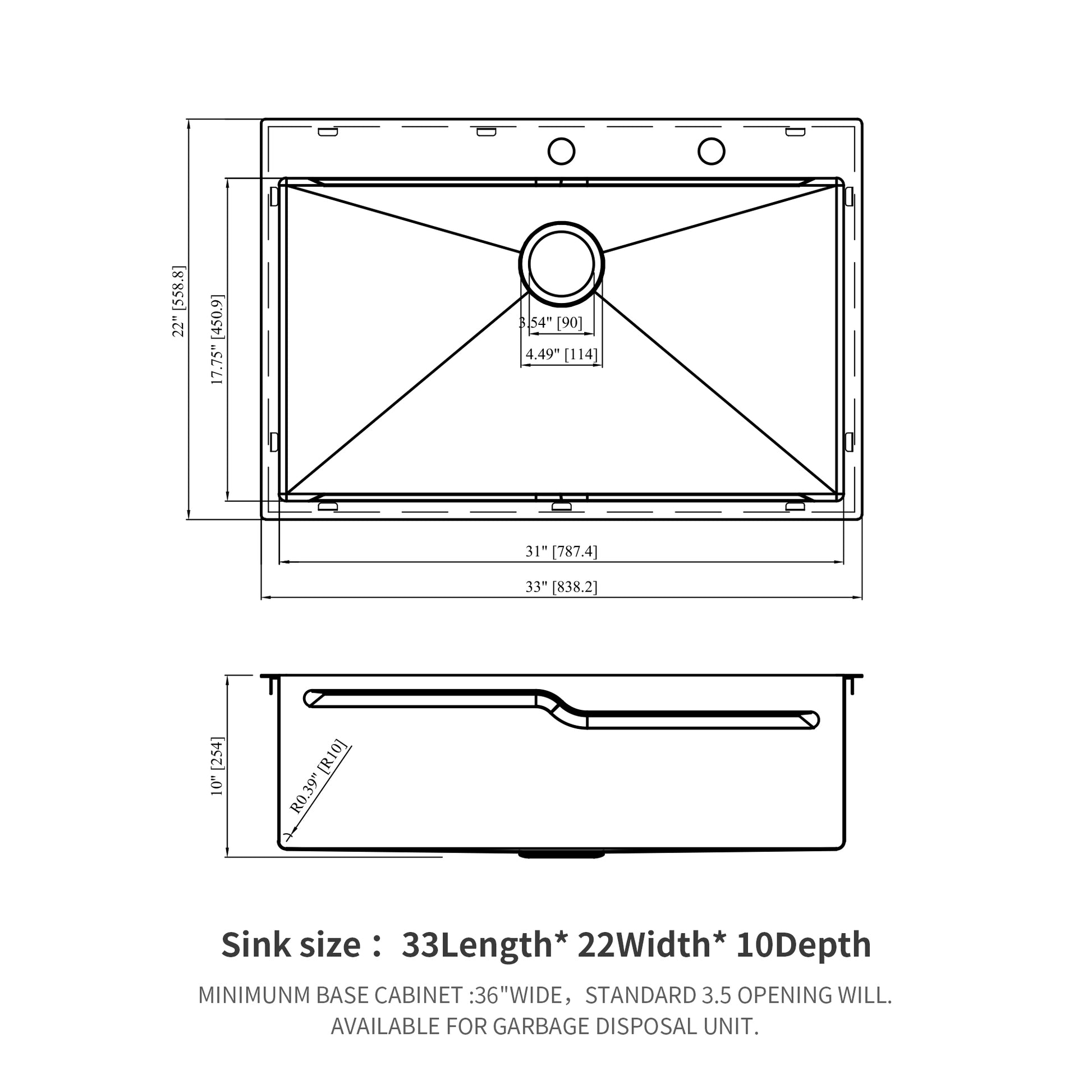 33" Drop in Kitchen Sink 33*22 inch Kitchen Sink Drop brushed nickel-stainless steel