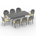 Cushions In Random Colors 9 Piece Set Of Cast Aluminum Patio Furniture With Cushions Yes Dining Set Black Seats 8 Rust Resistant Frame Water Resistant Cushion Garden & Outdoor Complete Patio Sets Aluminium