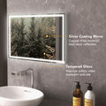 Homcom Dimmable Bathroom Mirror With Led Lights, 3 Colors & Memory Function Silver Tempered Glass