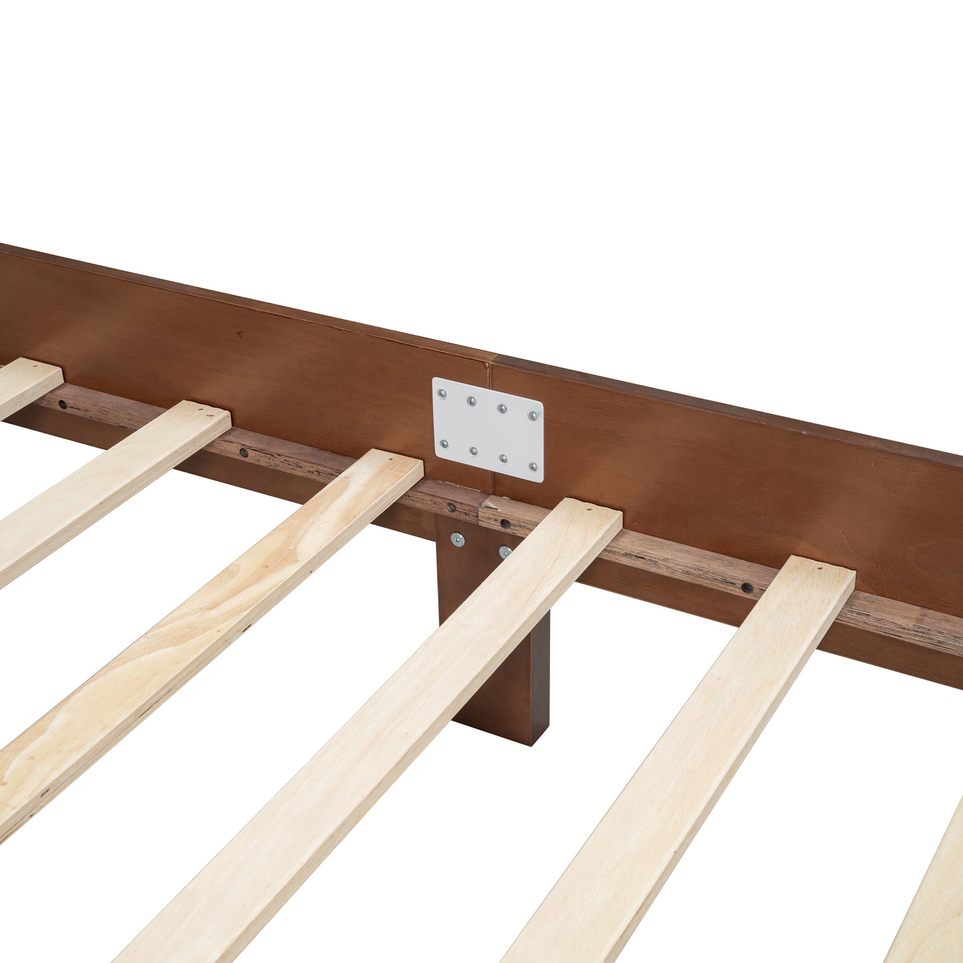 Queen Size Wooden Platform Bed With Natural Rattan Headboard, Vintage Bed Frame With Wooden Slat Support, Walnut Box Spring Not Required Queen Walnut Wood