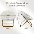 Cozy Saucer Chair Faux Fur Metal Frame Anti Slip Leg For Living Room Bedroom, Large, White White Fabric Metal