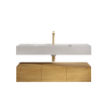 U065 Flora48W 106 Floating Bathroom Sink With Storage Cabinet, Natural Oak Wall Mounted Basin With Cabinet With 3 Soft Close Doors Oak Bathroom Modern Engineered Wood