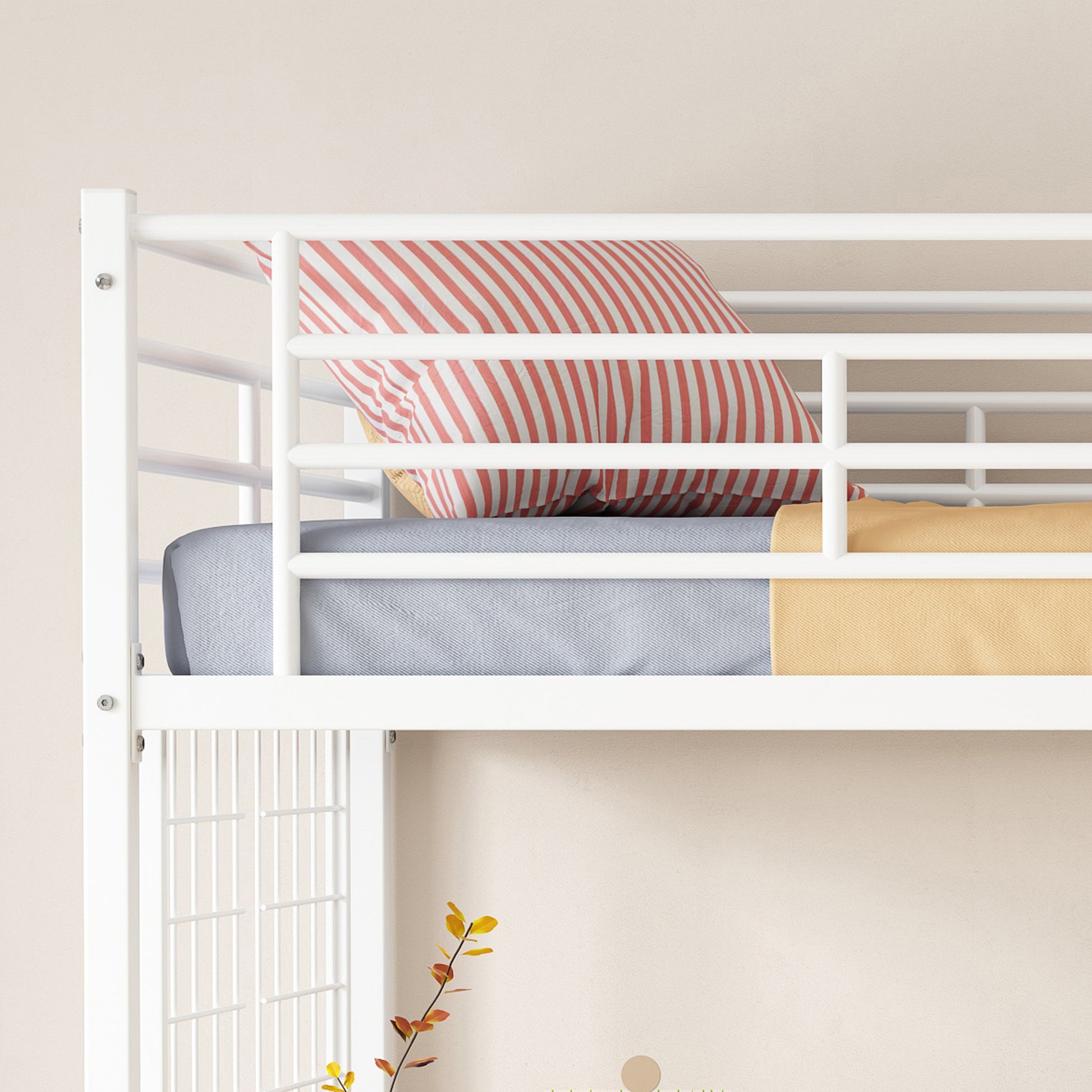 Twin Loft Bed With Desk And Storage Wardrobe, Heavy Duty Loft Bed With Stairs And Metal Grid, Twin Size Loft Bed, No Box Spring Needed, White Loft Bed Twin Size White Box Spring Not Required Twin