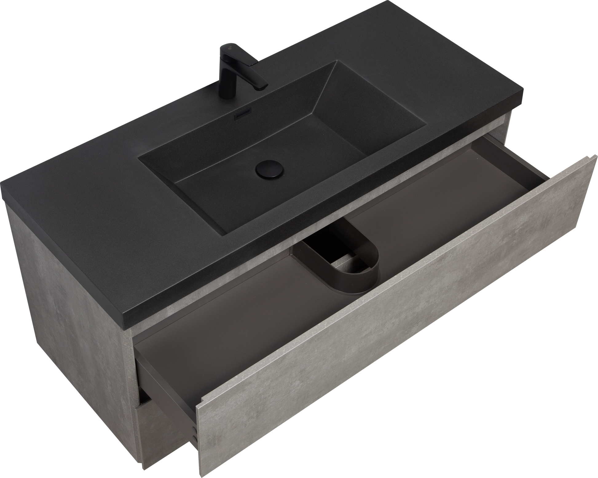 48'' Wall Hung Bathroom Vanity In Ash Gray With Black Top 24Vedi 48B 2 Grey Wall Mounted Plywood