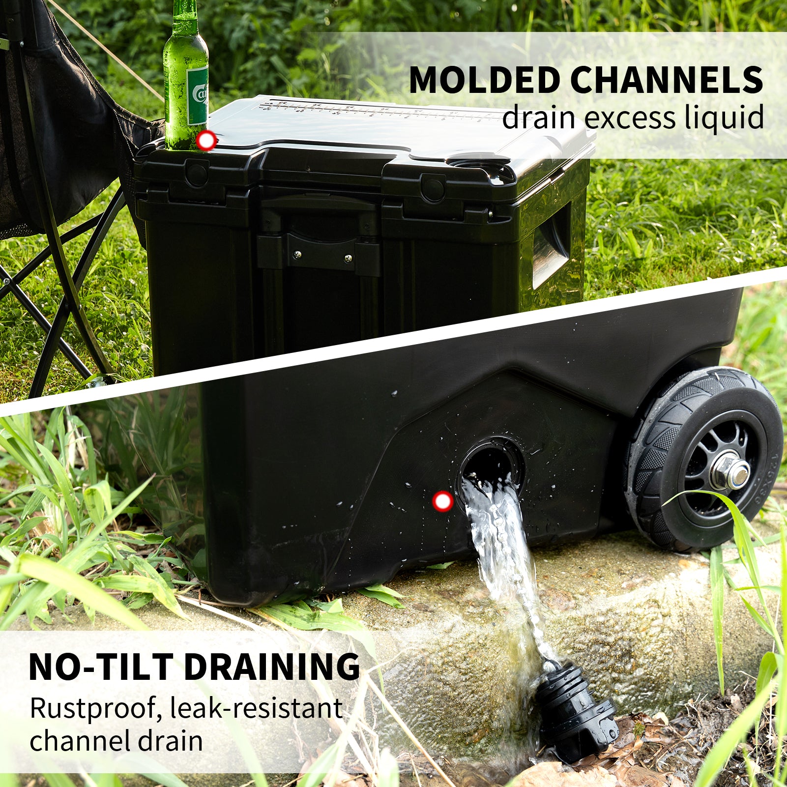 45Qt Black Insulated Box With Wheels And Trolley Black Polyethylene