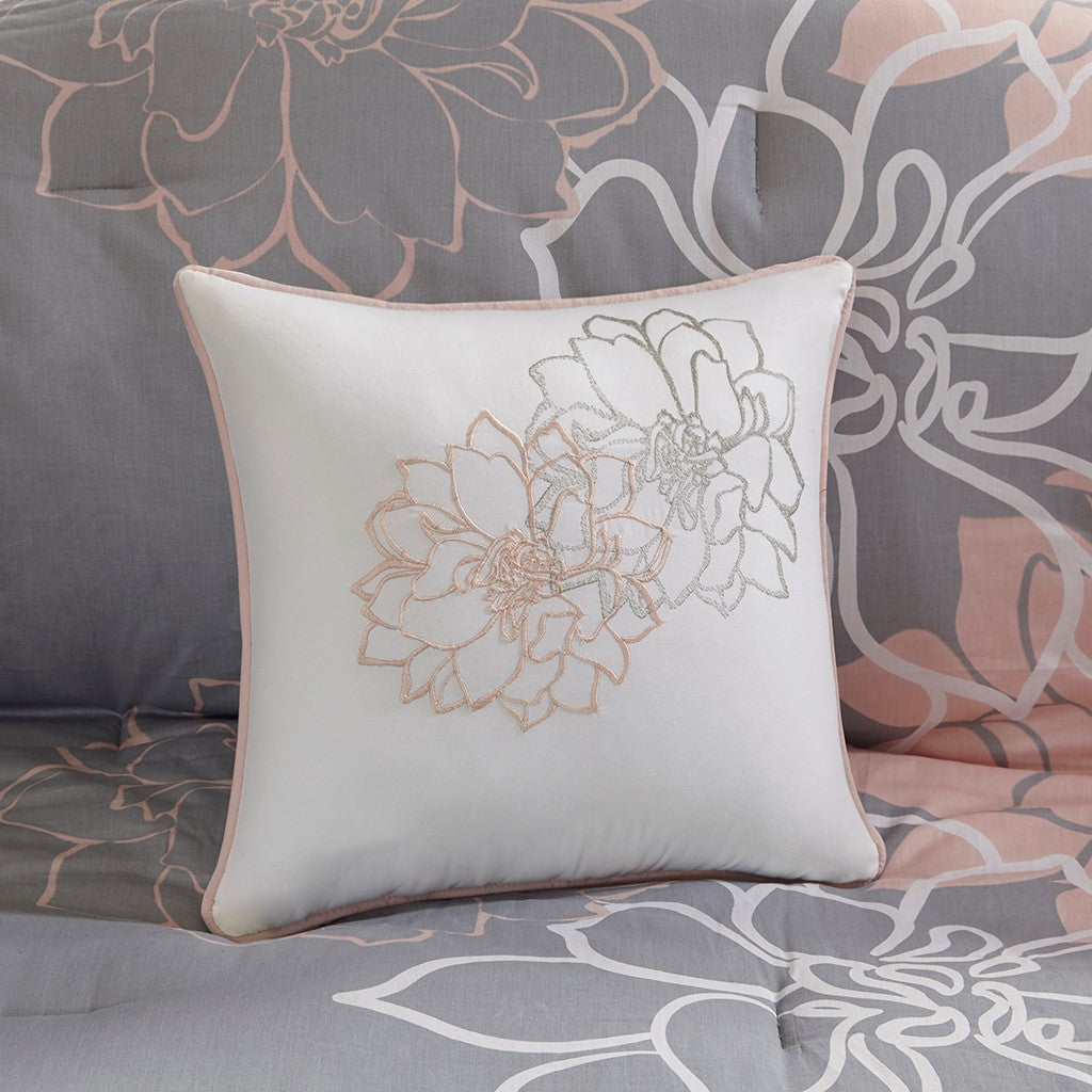 Printed Cotton Sateen Comforter Set Grey Peach Cal King California King Grey Peach Polyester