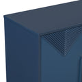 Unique Features Of A Four Door Cabinet With Two Tone Triangular Pattern Doors, Suitable For Entryway, Hallway, Living Room 3 4 Spaces Navy Blue Primary Living Space Adjustable Shelves Artsy,Contemporary Mdf