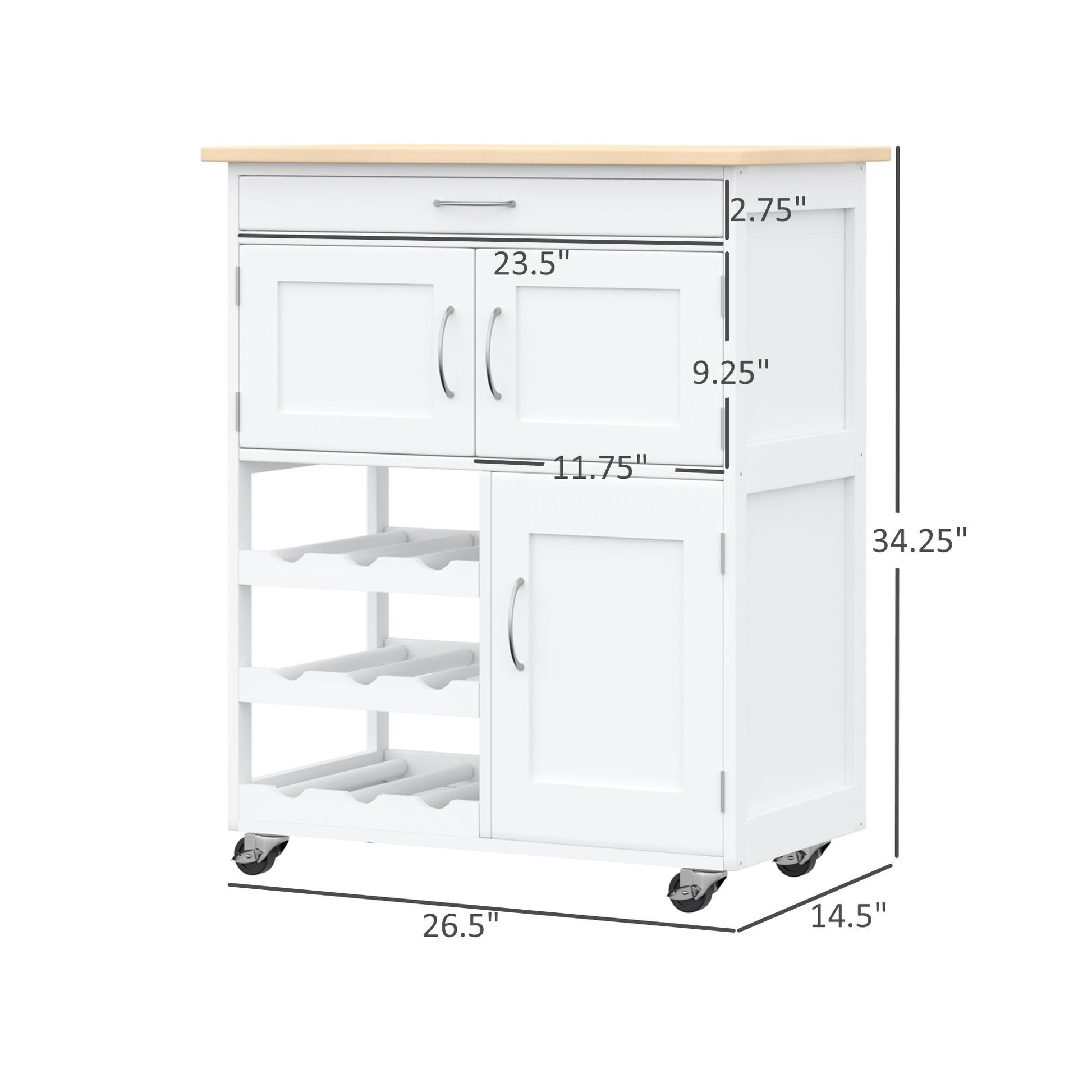 Homcom Bar Cart Rolling Kitchen Island On Wheels