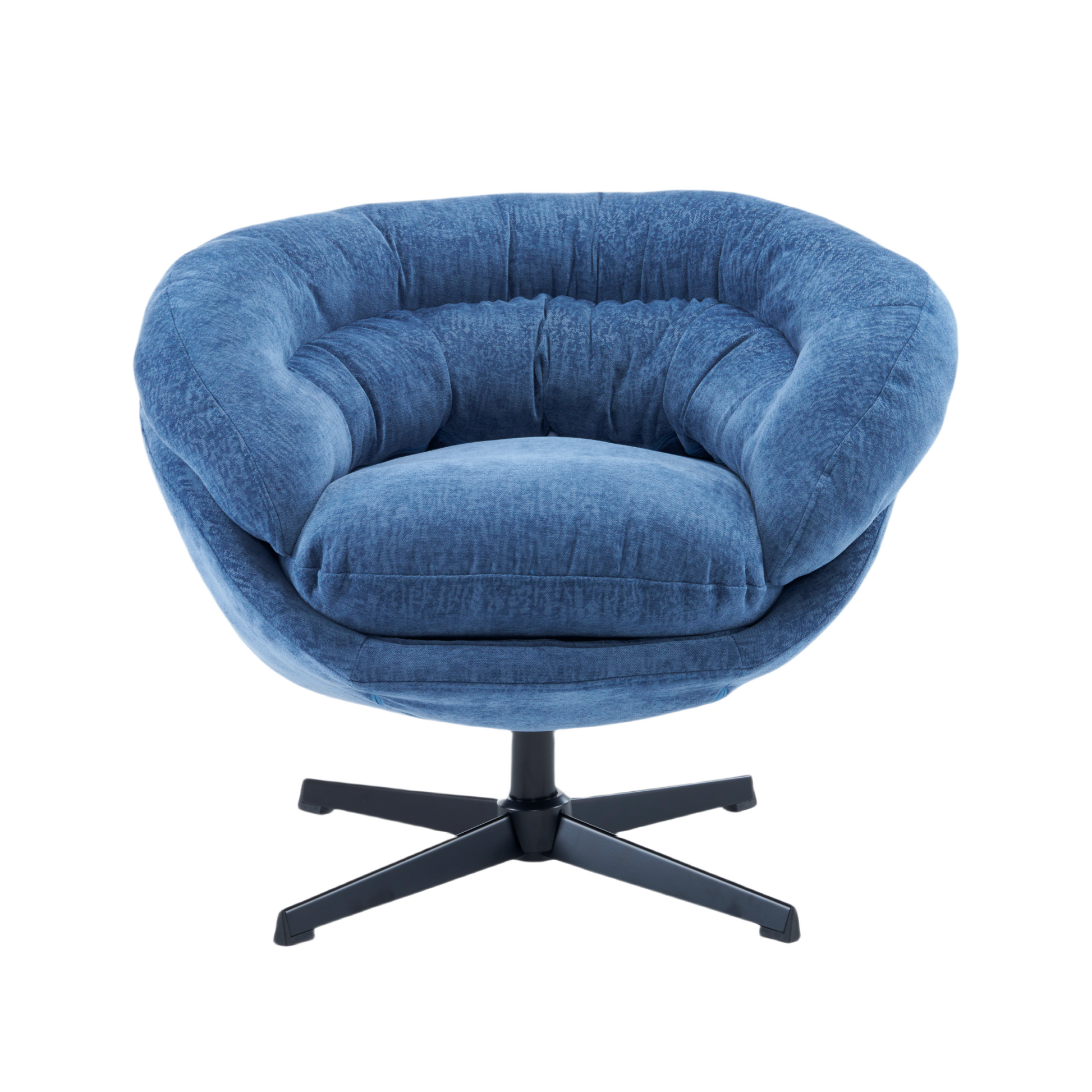 Chenille Upholstered 360 Swivel Club Chair Accent Chair With Removable Cushion, Round Office Chair With Black Metal Base, Cotton Material, Living Room, Bedroom, Reading Corner, Office Navy Blue