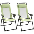 Outsunny Folding Patio Chairs Set Of 2, Outdoor Deck Chair With Adjustable Sling Back, Camping Chair With Removable Headrest For Garden, Backyard, Lawn, Green Green Fabric