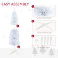 Homcom 5' Snow Flocked Artificial Pencil Christmas Tree, Slim Xmas Tree With Realistic Branches And Plastic Base Stand For Indoor Decoration, White White Plastic