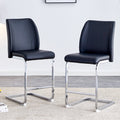 A Set Of Two Black Chairs, Including Pu Pads Silver Metal Legs. Small Size, Suitable For Some People, Suitable For Dining Room, Kitchen, Terrace And Living Room Office Chairs Set Of 2 Black And Silver Pu