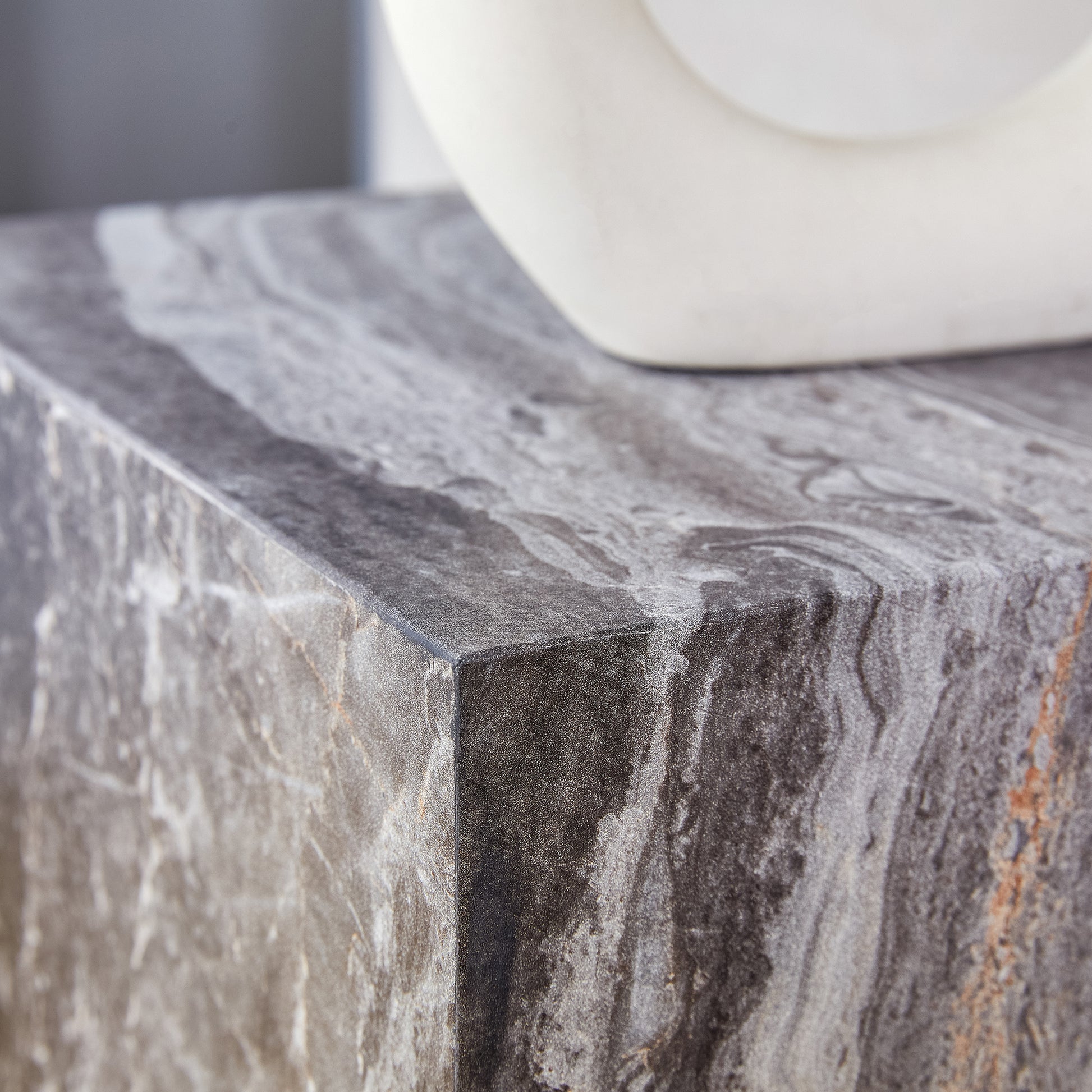 Elevate Your Living Space With This Modern Mdf Coffee Table, Which Showcases Gray Textured Patterns. It Is Characterized By Stylish Design. Grey Mdf