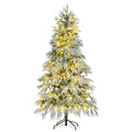 6Ft Pre Lit Spruce Snow Flocked Christmas Tree, Artificial Hinged Xmas Tree With 300 Multi Color Led Lights, 8 Flashing Modes &790 Snow Branch Tips, Holiday Office Home D Cor White Green Polyethylene