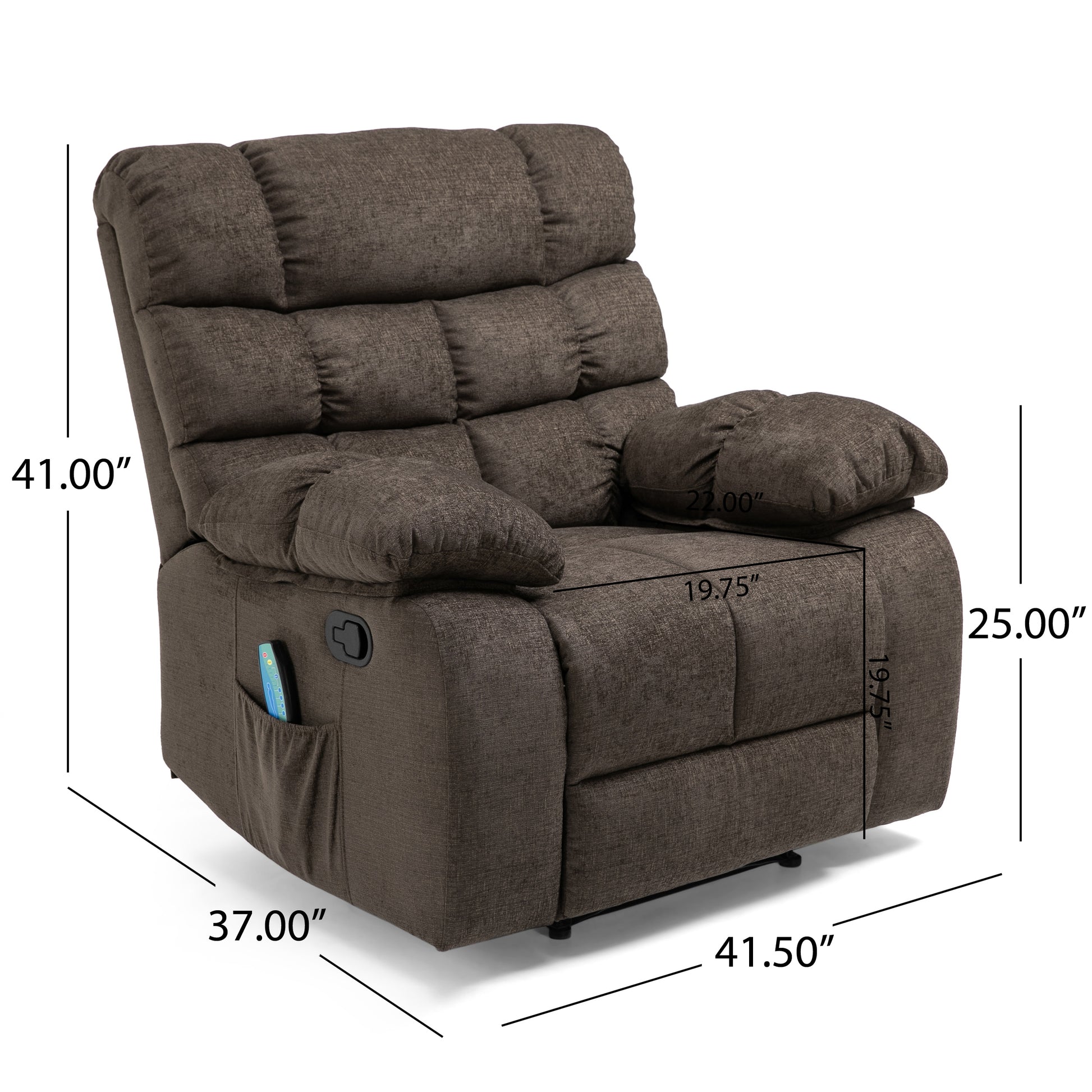 Massage Recliner Brown Polyester