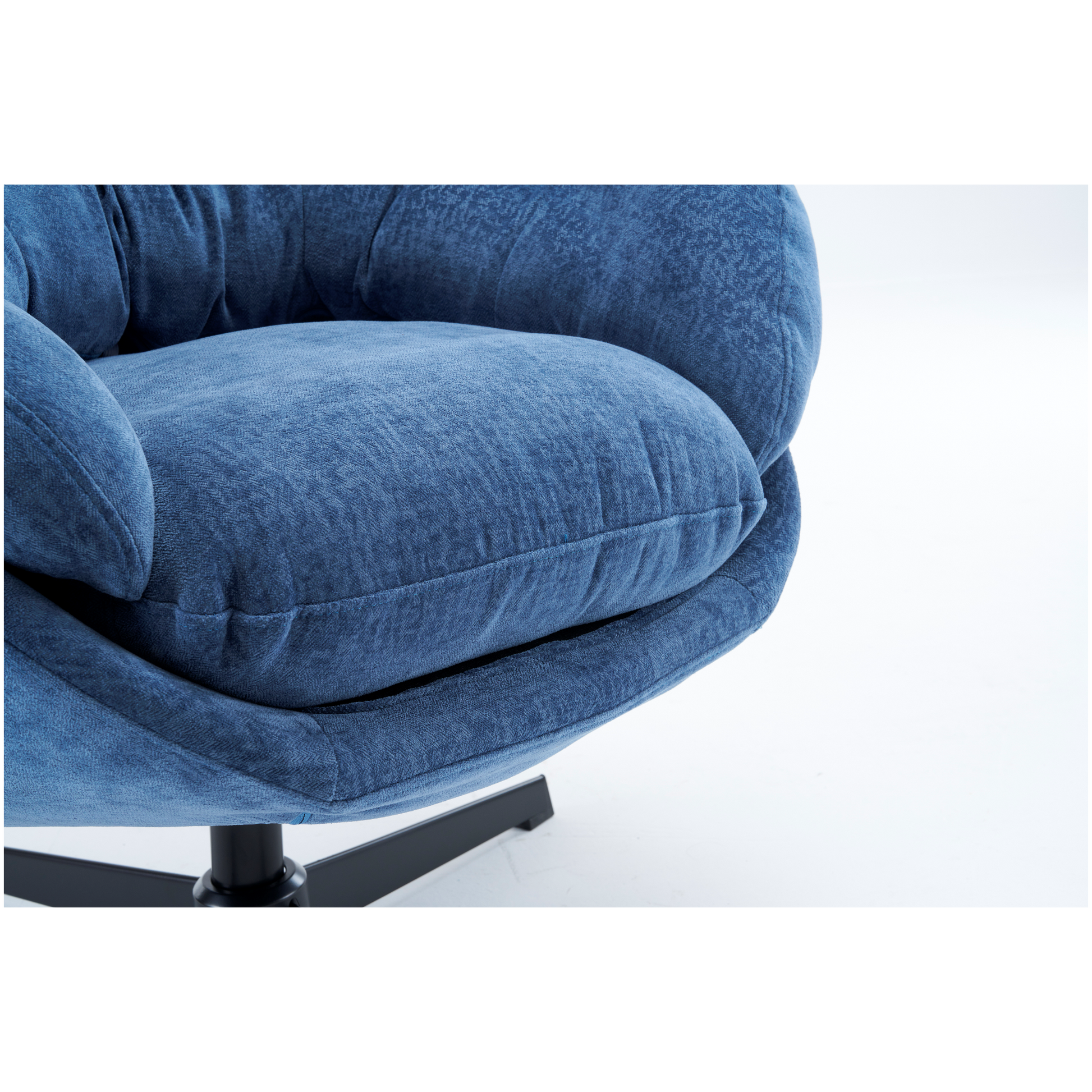 Chenille Upholstered 360 Swivel Club Chair Accent Chair With Removable Cushion, Round Office Chair With Black Metal Base, Cotton Material, Living Room, Bedroom, Reading Corner, Office Navy Blue