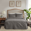 3 Piece Split Corner Pleated Quilted Bedspread Dark Grey King Dark Grey Polyester