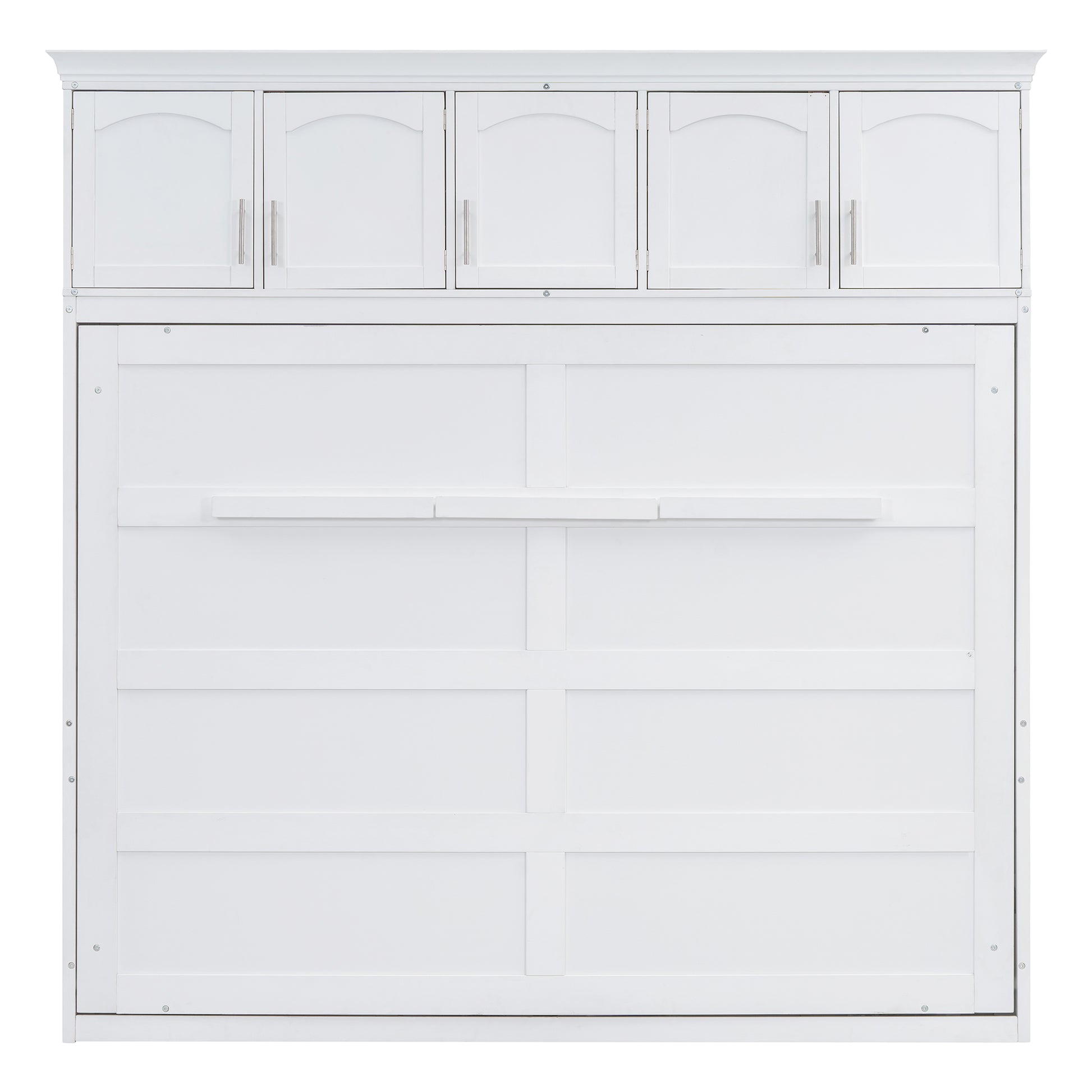 Full Size Murphy Bed Wall Bed With Top Cabinets,White Full White Plywood