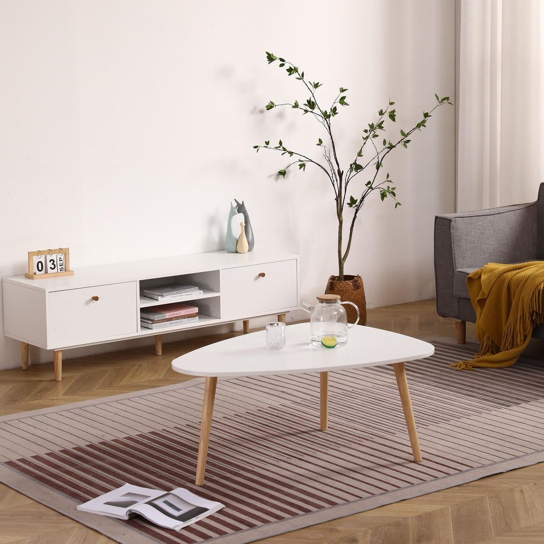 Egg Shape Coffee Table 950 White Oak White Primary Living Space Modern Rubberwood Oval Particle Board Particle Board