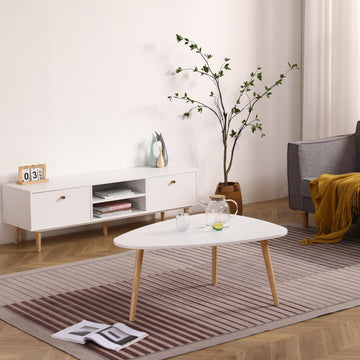 Egg Shape Coffee Table 950 White Oak White Primary Living Space Modern Rubberwood Oval Particle Board Particle Board