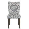 Wooden Dining Chair With Da Print Fabric Upholstery, Gray And Blue, Set Of Two Grey Blue Wood Fabric