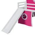 Full Size Loft Bed With Slide Pink Tent And Tower Pink Old Sku:Wf298771Aah Full Pink Solid Wood