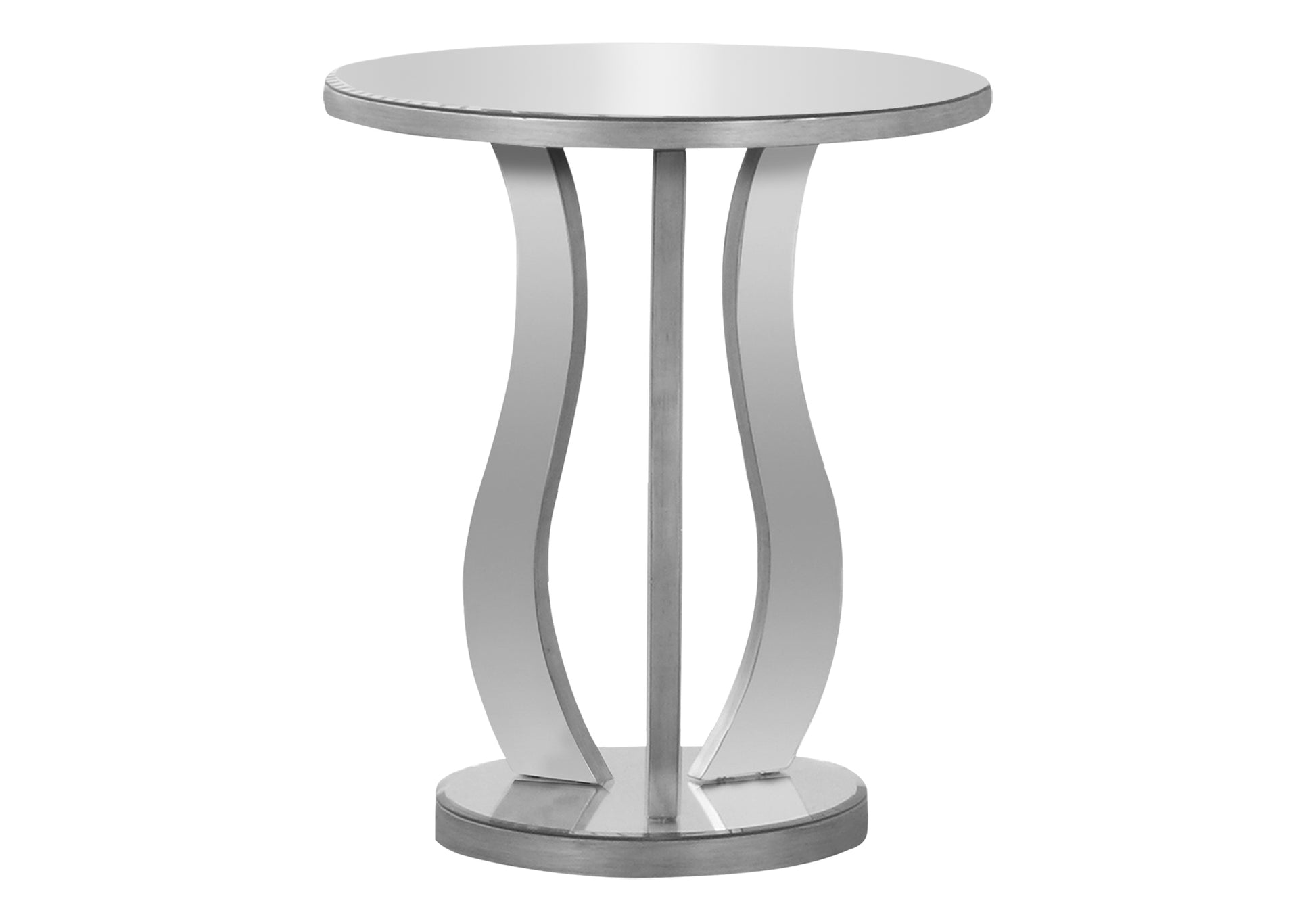 Accent Table, Side, End, Nightstand, Lamp, Living Room, Bedroom, Clear Mirror, Grey, Transitional Silver Mdf