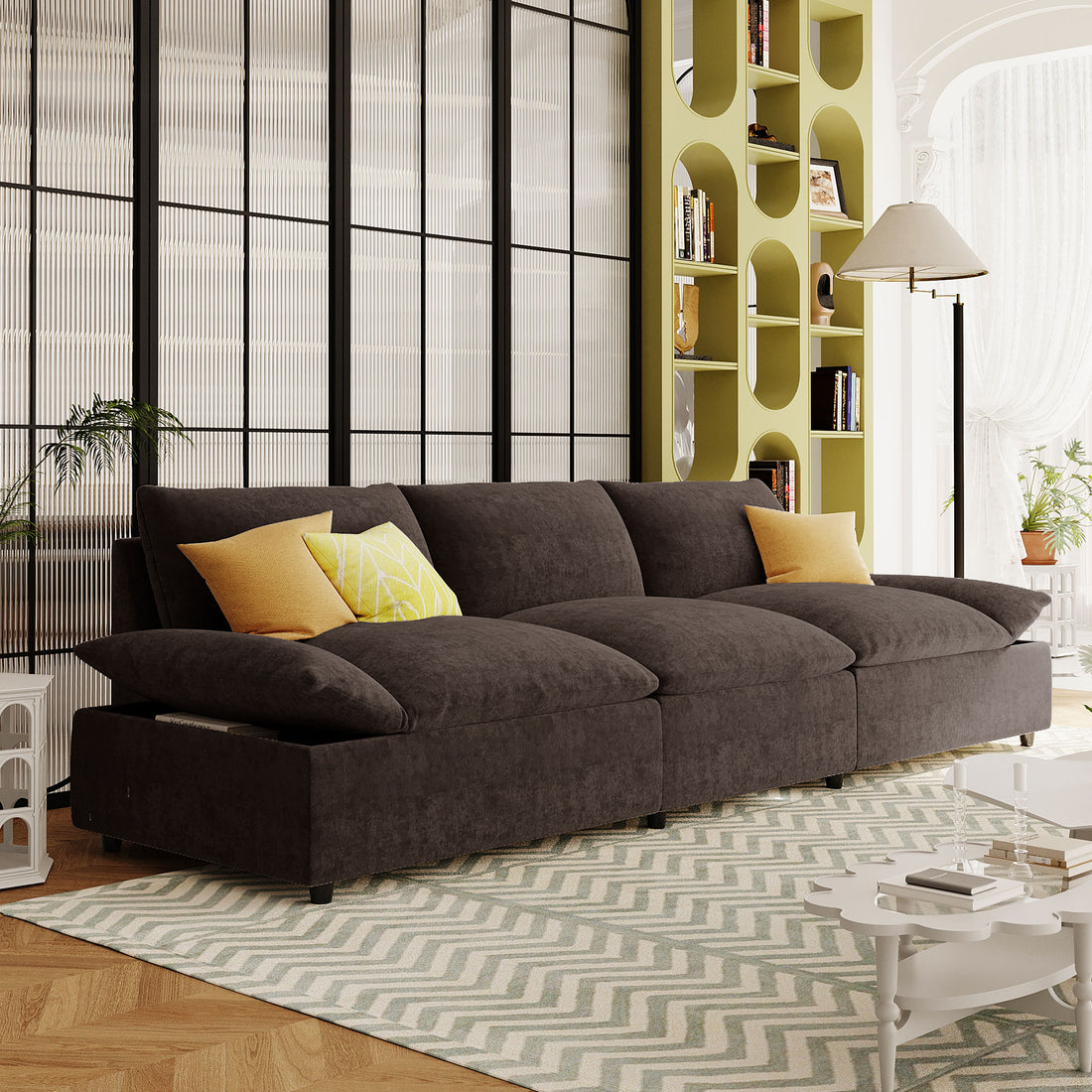 119.5'' 3 Seater Sofa With 2 Storage Unitsfor Living Room, Office, Apartment Gray Polyester 3 Seat