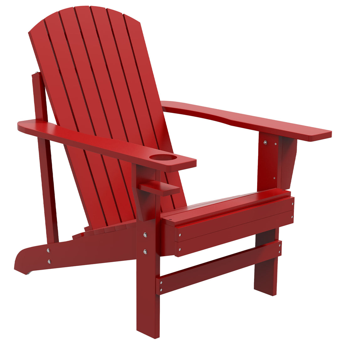 Outsunny Wooden Adirondack Chair, Outdoor Patio Lawn Chair With Cup Holder, Weather Resistant Lawn Furniture, Classic Lounge For Deck, Garden, Backyard, Fire Pit, Red Red Wood