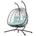 2 Persons Egg Chair With Stand Indoor Outdoor Swing Chair Patio Wicker Hanging Egg Chair Hanging Basket Chair With Stand For Bedroom Living Room Balcony Gray Steel