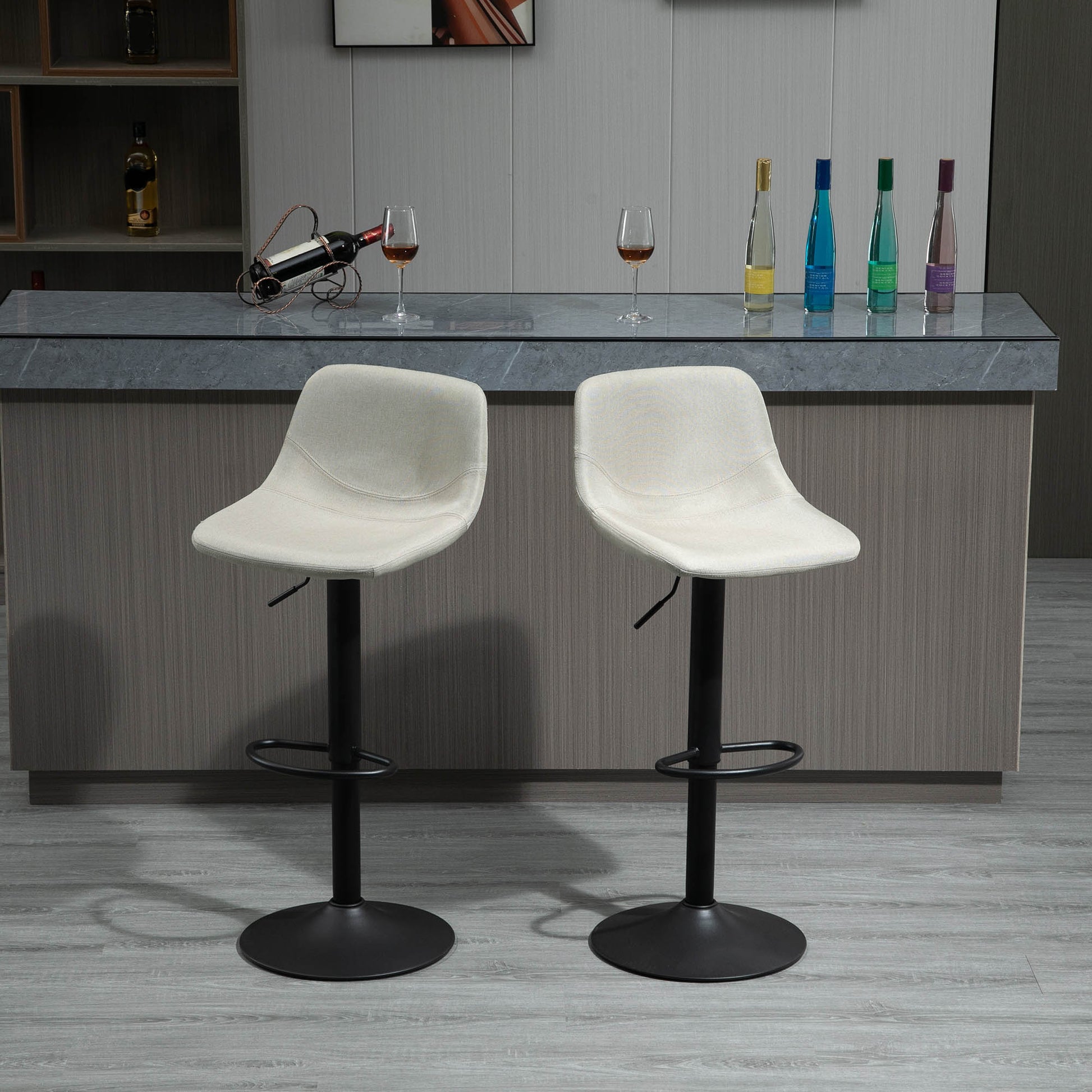 Homcom Adjustable Bar Stools, Swivel Bar Height Chairs Barstools Padded With Back For Kitchen, Counter, And Home Bar, Set Of 2, Cream White Cream White Linen