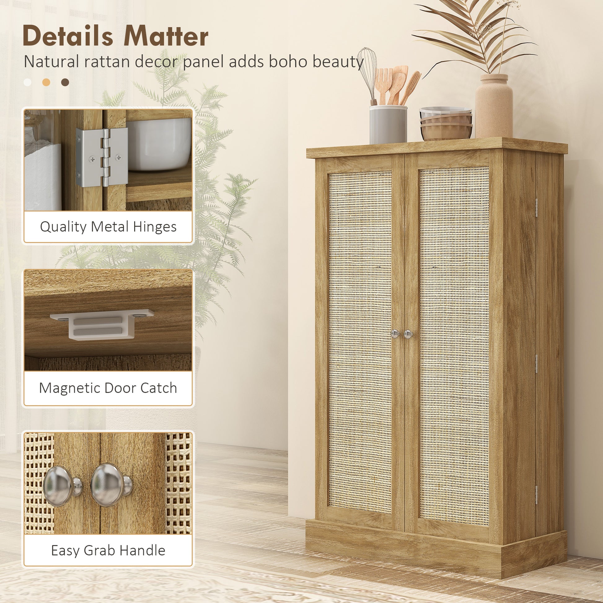 Homcom 41" Kitchen Pantry Storage Cabinet, Freestanding Kitchen Cabinet With 12 Door Shelves, Double Doors, 5 Tier Shelving And Adjustable Shelves, Natural Natural Wood Mdf