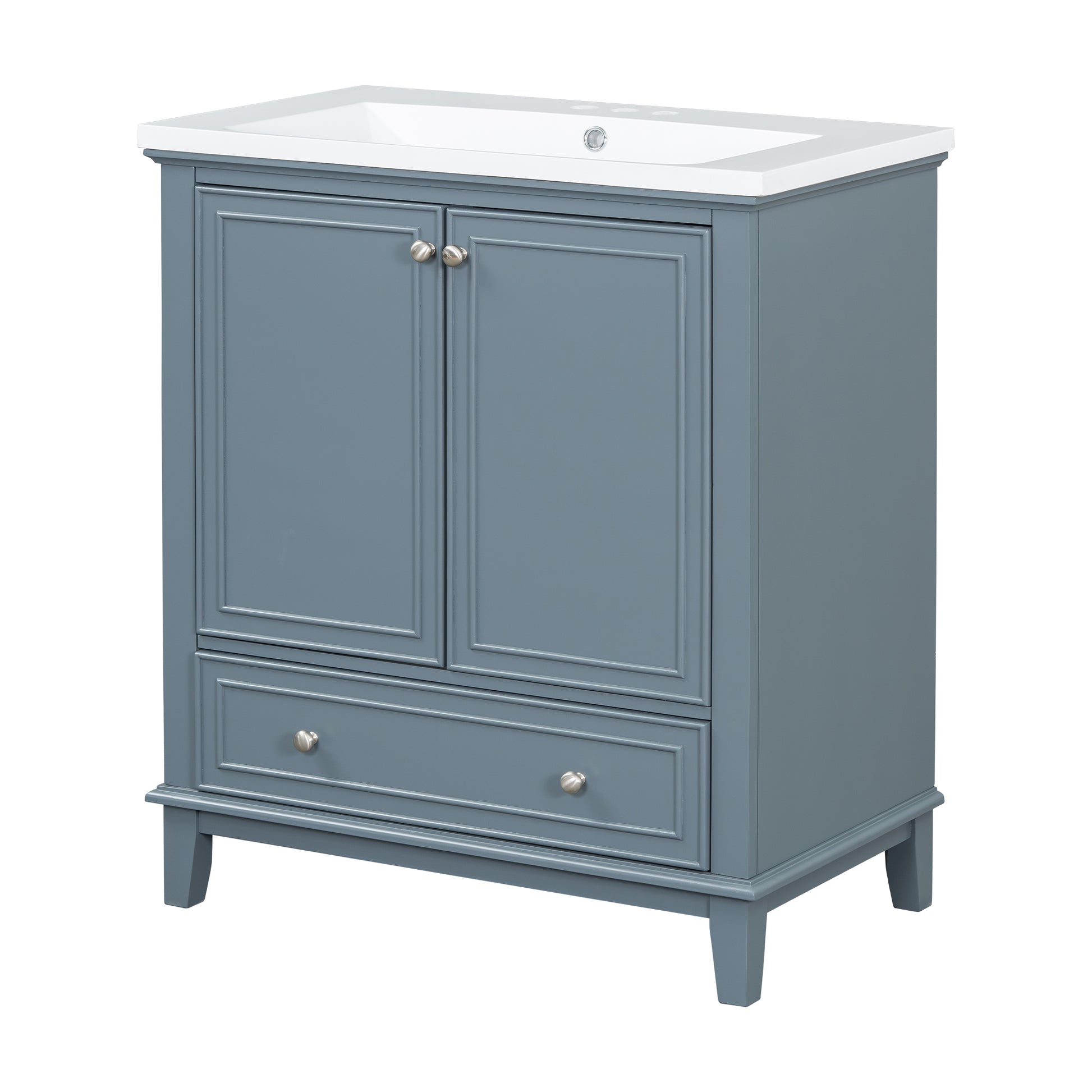 30" Bathroom Vanity With Sink Combo, Multi Functional Bathroom Cabinet With Doors And Drawer, Solid Frame And Mdf Board, Blue Blue Solid Wood Mdf