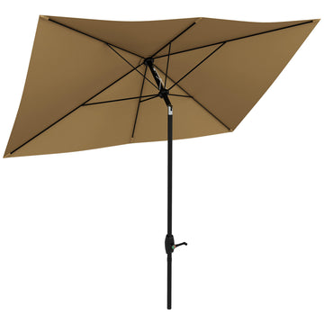 Outsunny 6.5' X 10' Rectangular Market Umbrella, Patio Outdoor Table Umbrella With Crank And Push Button Tilt, Coffee Coffee Steel