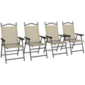 Outsunny Folding Patio Chairs, Set Of 4 Sports Chairs For Adults, Camping Chairs With Armrests,Mesh Fabric Seat For Lawn, Beige Beige Metal