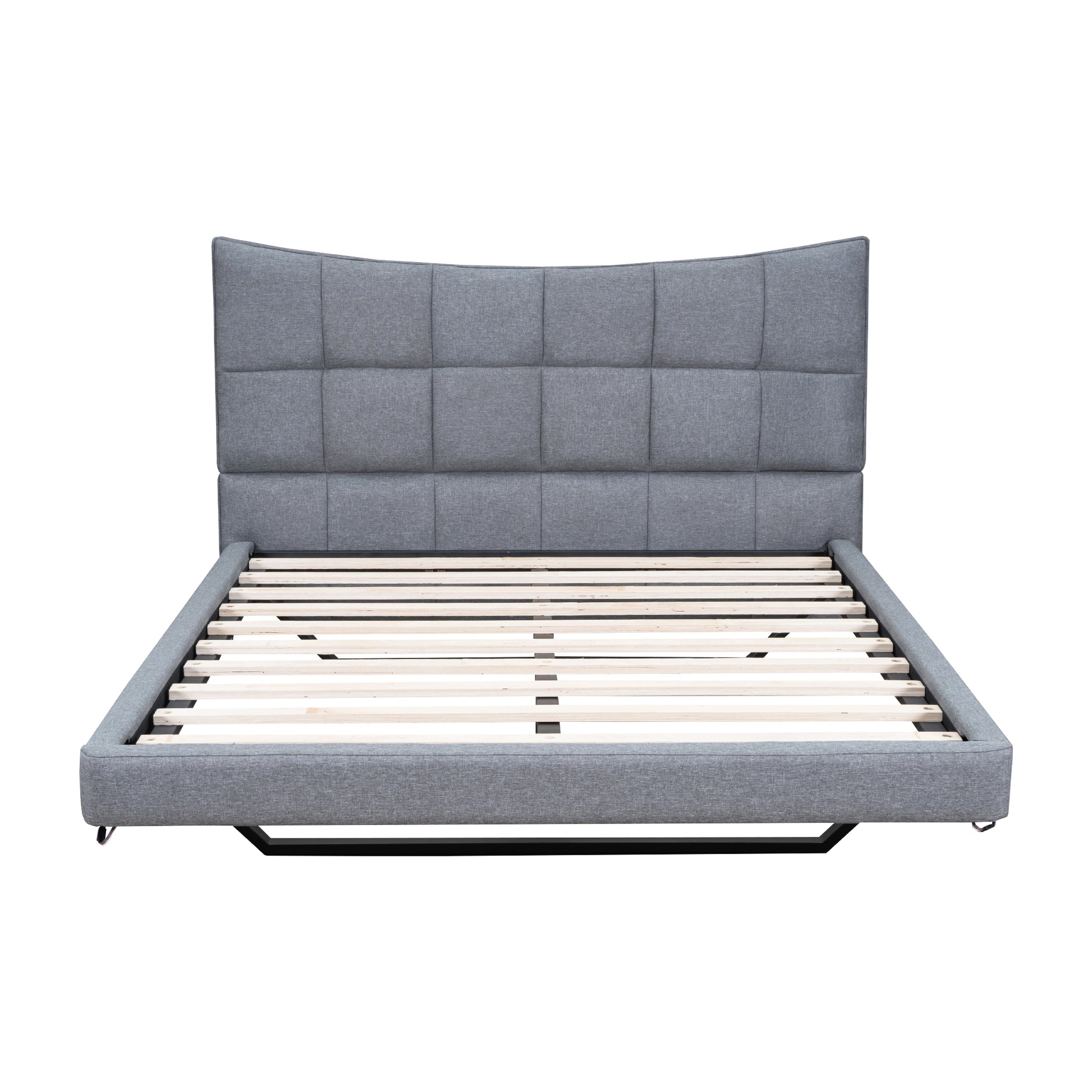 Full Size Upholstered Platform Bed With Led Lights,Usb Ports And Outlets,Linen Fabric,Gray Full Gray Wood Metal