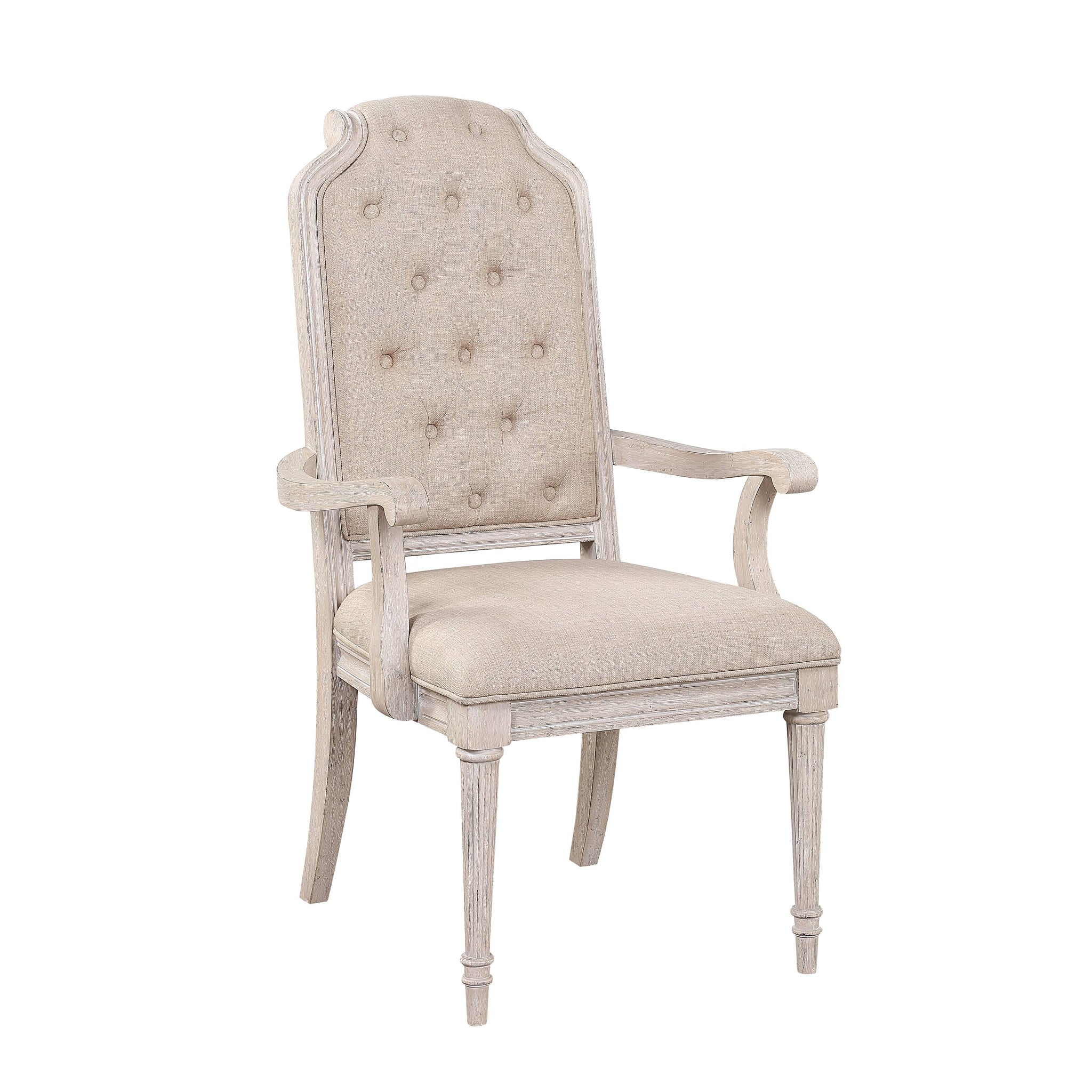 Wynsor Arm Chair Set 2 , Fabric & Antique Champagne 67533 Champagne Upholstered