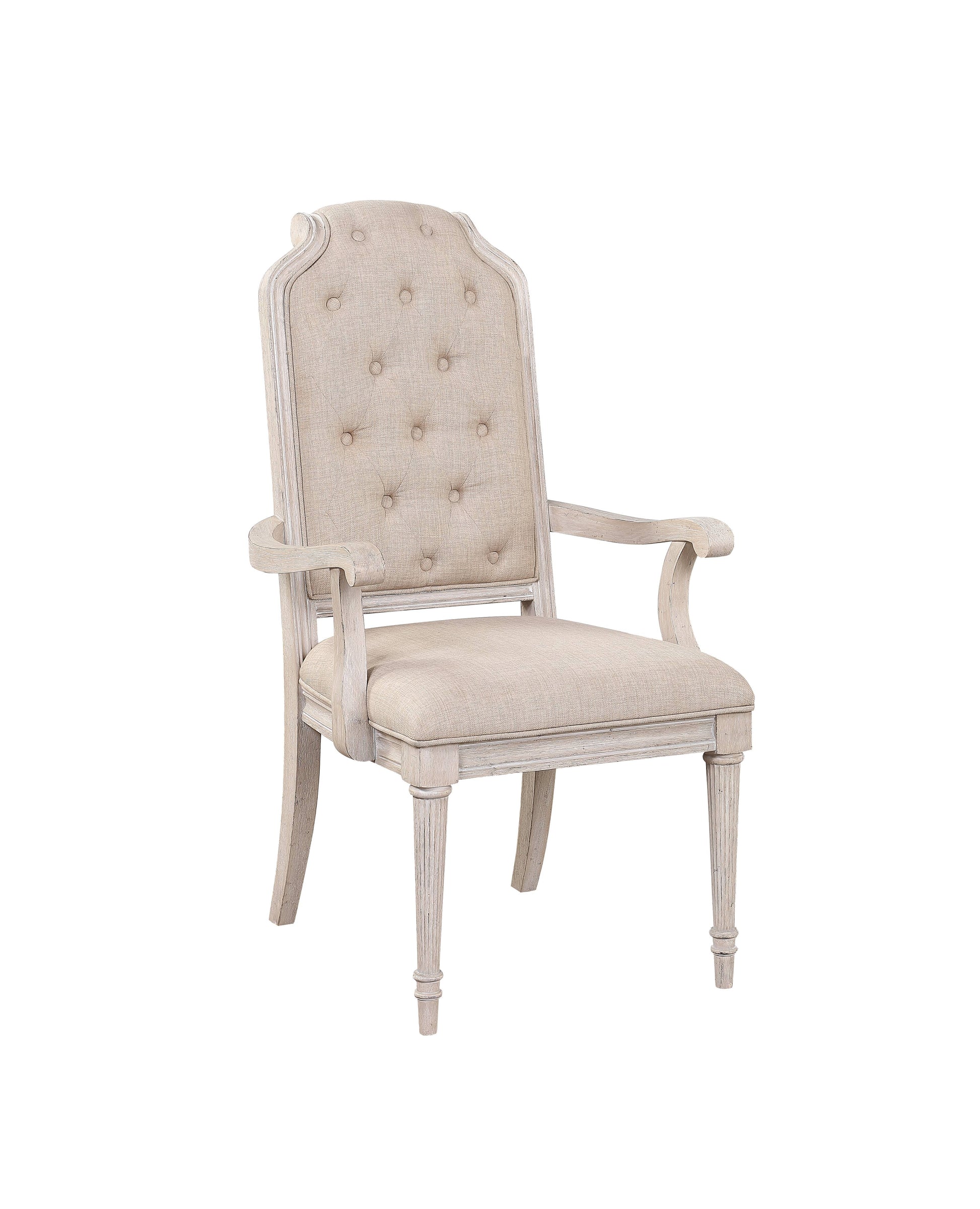 Wynsor Arm Chair Set 2 , Fabric & Antique Champagne 67533 Champagne Upholstered