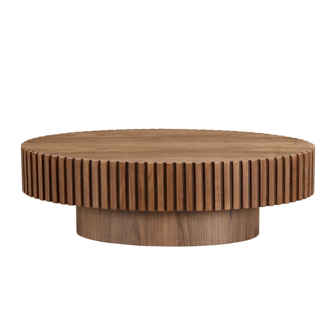 Modern Handcraft Drum Coffee Table Length 43.7 Inch Ellipse Coffee Table For Living Room,Small Coffee Table With Sturdy Pedestal,Walnut Mdf Walnut Mdf