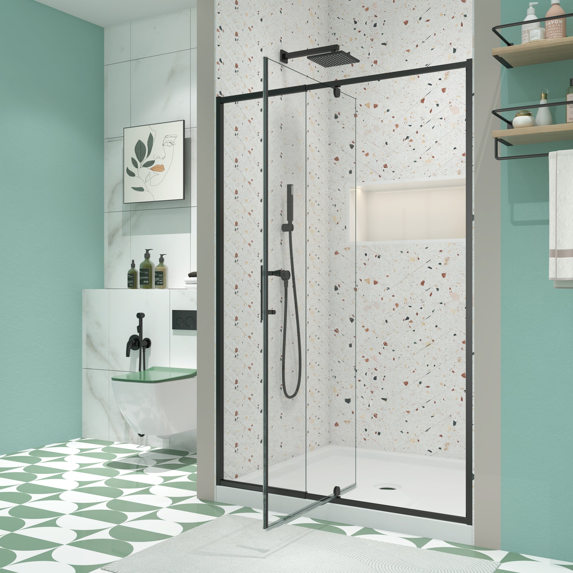 38 42" W X 71" H Piovt Swing Glass Shower Door,Pivot Frame Sliding Shower Door With 1 4" 6Mm Clear Sgcc Tempered Glass,Matte Black Finish Shower Doors,Reversible Installation Matte Black Bathroom Aluminium Alloy