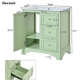 30 Inch Bathroom Vanity Cabinet With Ceramic Basin, 3 Drawers And Adjustable Shelves Green Bathroom Solid Wood Mdf