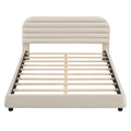 Queen Size Velvet Upholstered Platform Bed,Solid Frame And Stylish Curve Shaped Design, Beige Queen Beige Velvet
