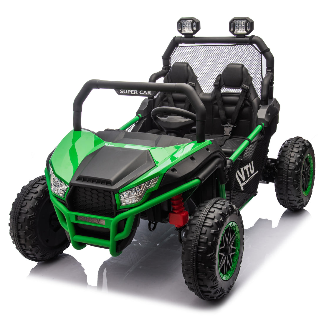 24V Two Seater Kids Ride On Utv W Parents Control,400W Super Power,Four Wheel Suspension,Led Light With Rear Searchlight,Bluetooth,Mp3,Music,Rear Storage Space,Speeds 3.73 4.97Mph For Kids Aged 3 . Green 50 99 Lbs Polypropylene