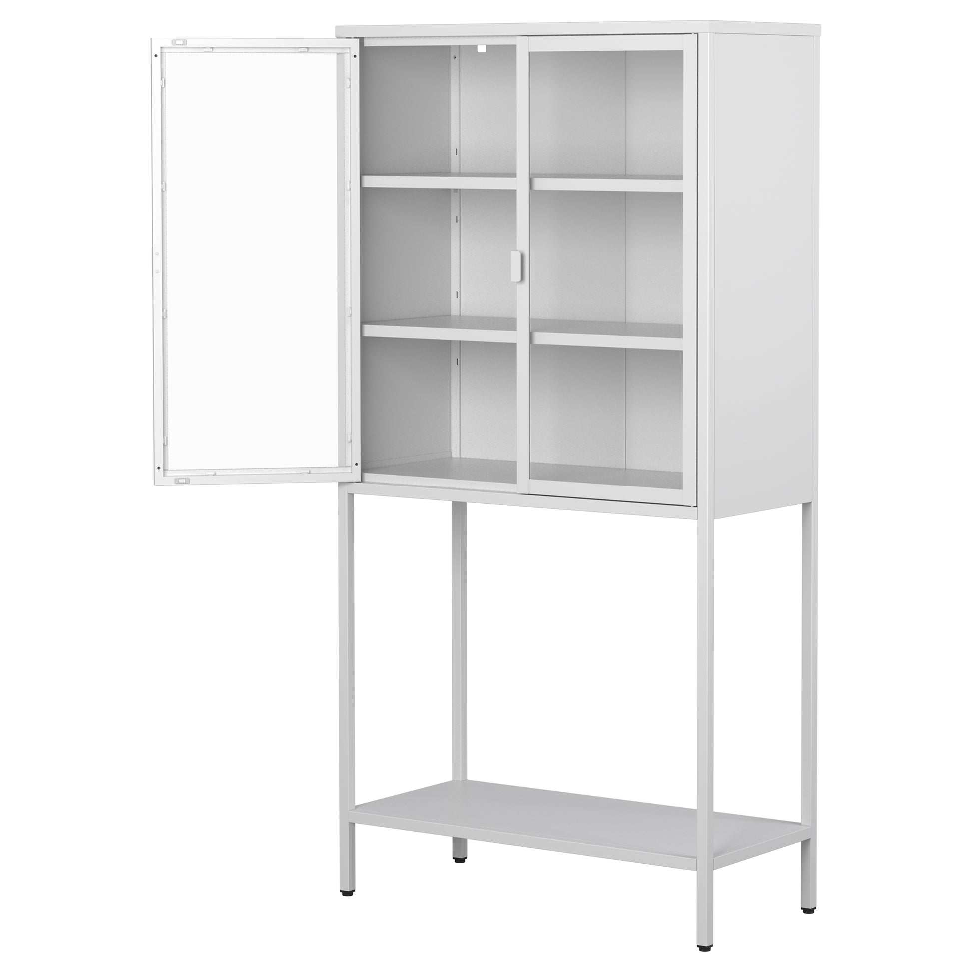 59"H Heavy Duty Metal Storage Cabinet, Display Storage Cabinet With Glass Doors And 2 Adjustable Shelves, Tall Bookcase Modern Bookshelf Cabinet For Home Office, Living Room, Pantry Accent Chests 1 2 Shelves Antique White Primary Living Space Glass Doors