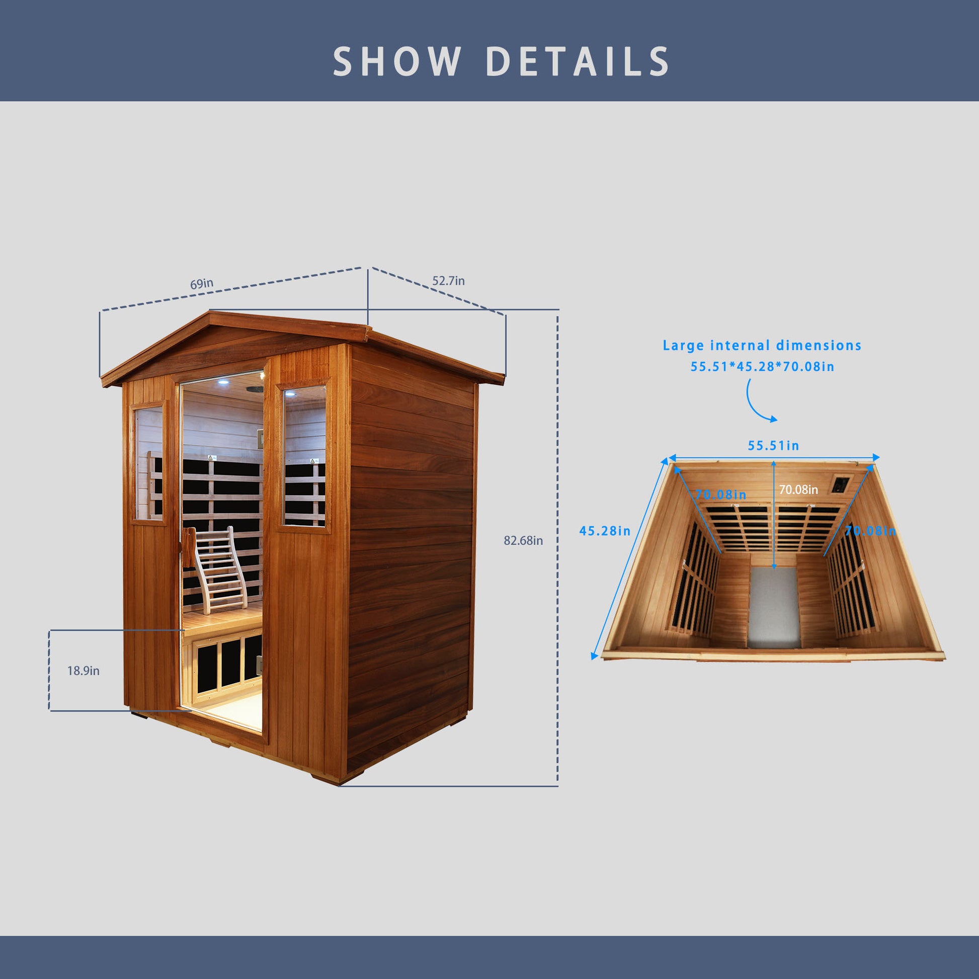 Outdoor Khaya Wood Four Person Far Infrared Sauna Room Natural Wood Metal & Wood